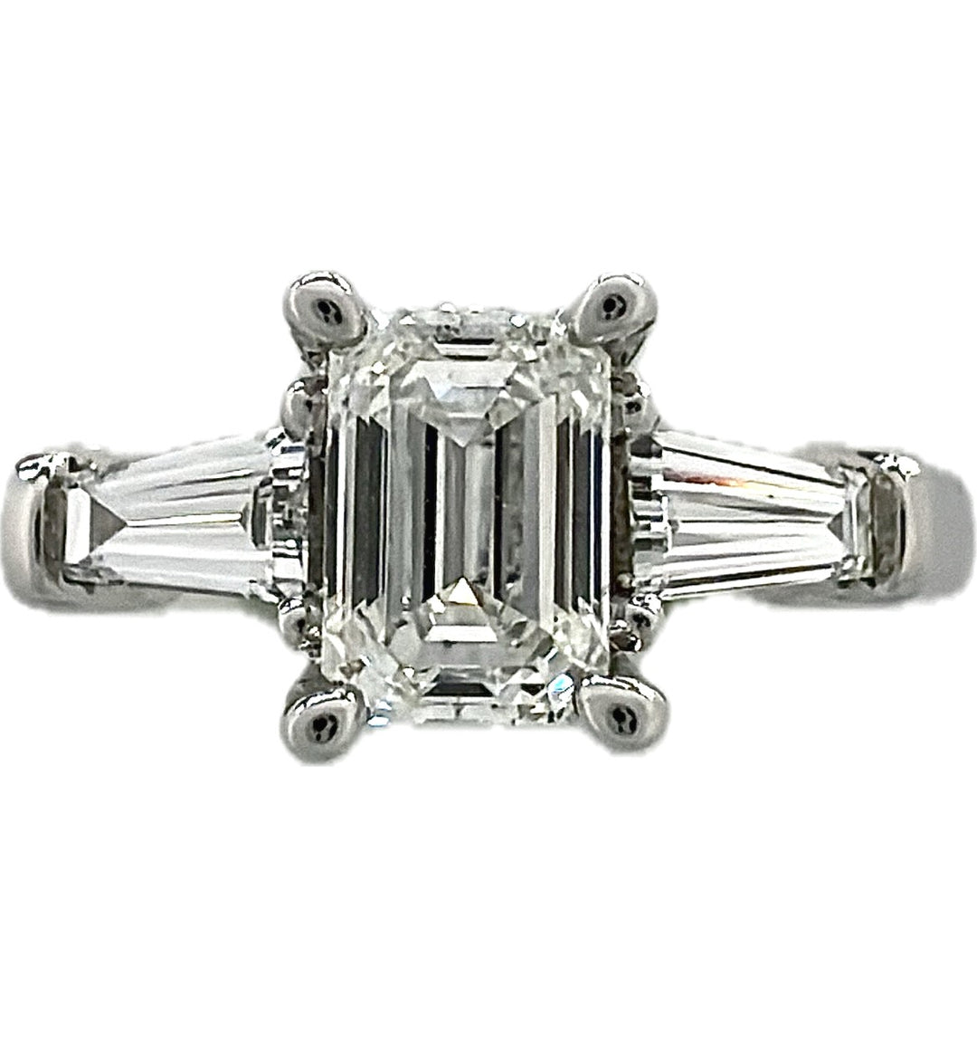 14K White Gold Lab-Grown Emerald-Cut Three-Stone Engagement Ring, 0.75 ct