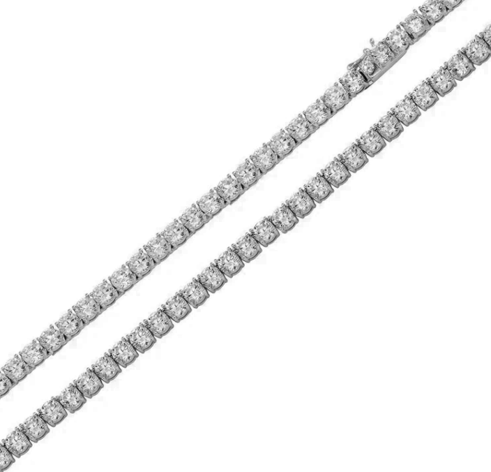 White Sterling Silver Chain Length 22 Mm 3 With = 17.00Twt Round D Vvs Moissanites