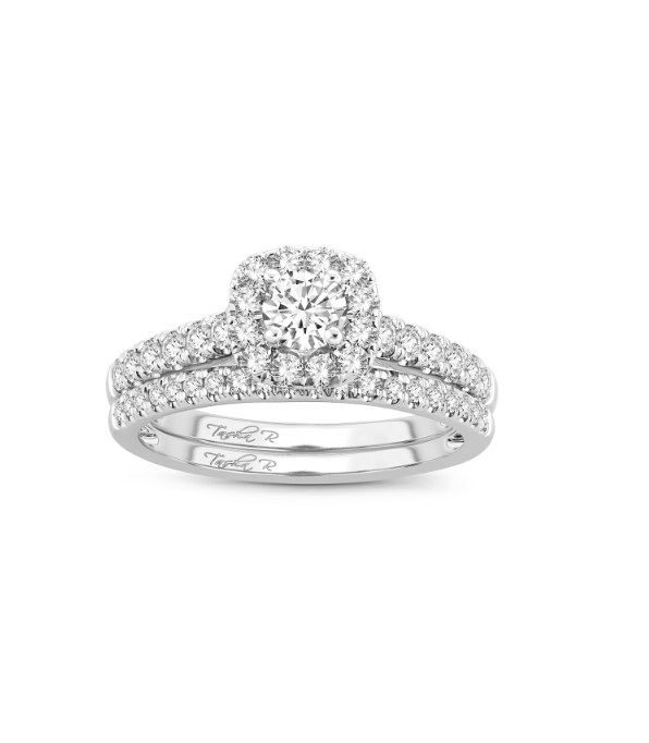 14K White Gold Solitaire Diamond Engagement Ring, 0.20 ct Center, 0.80 ct Accents, Size 7