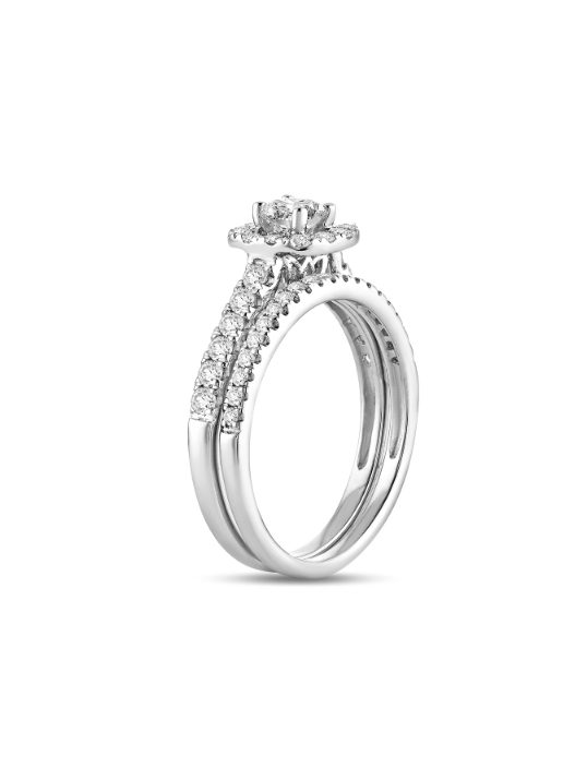 14K White Gold Solitaire Diamond Engagement Ring, 0.20 ct Center, 0.80 ct Accents, Size 7