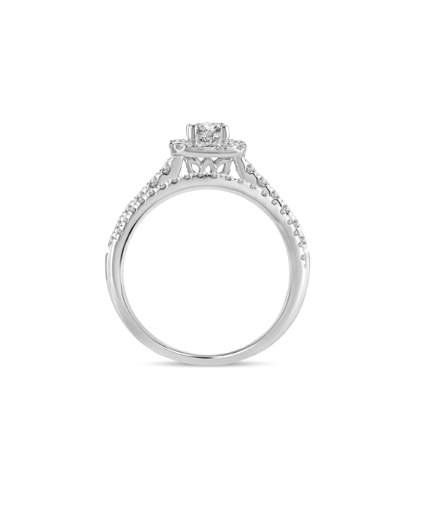 14K White Gold Solitaire Diamond Engagement Ring, 0.20 ct Center, 0.80 ct Accents, Size 7