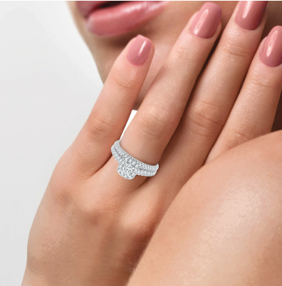 14K White Gold Solitaire Diamond Engagement Ring, 0.20 ct Center, 0.80 ct Accents, Size 7