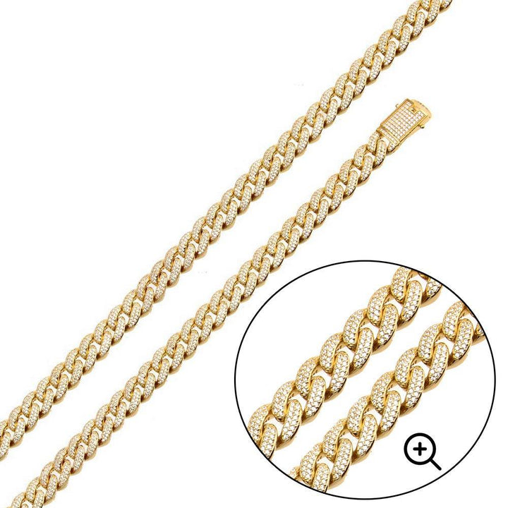 Yellow Silver CZ Encrusted Micro Pave Cuban Link 24 inch