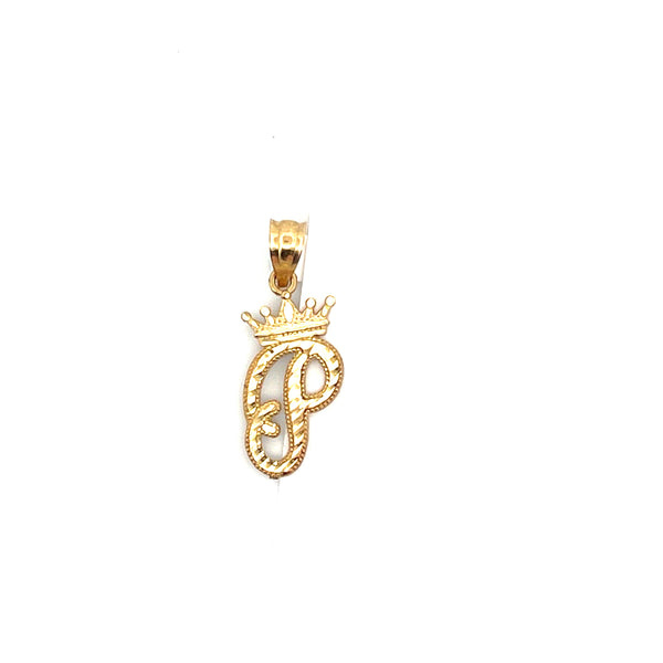 10k Yellow Gold Diamond Cut P Initials Charm w/crown