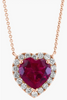 14K Rose Gold Ruby Heart Necklace 18 Inch