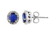 14K White Gold Sapphire with Diamond Oval Earrings 0.13 tw