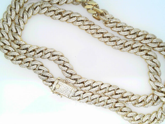 Yellow Silver CZ Encrusted Micro Pave Cuban Link 24 inch