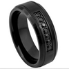 Tungsten Black Wedding Band With Black CZ Stones Size:8