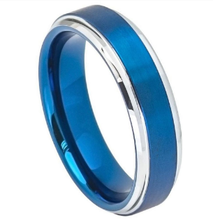 Tungsten Blue And White Wedding Band 6mm