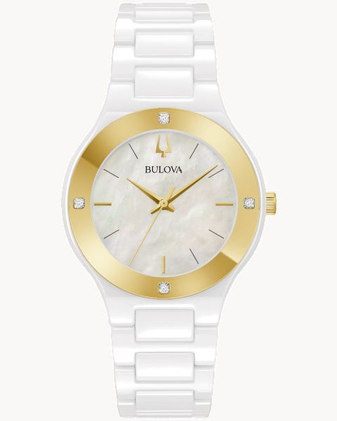 Bulova Modern Millenia Diamond Accent Two-Tone Ceramic Watch with Mother-of-Pearl Dial