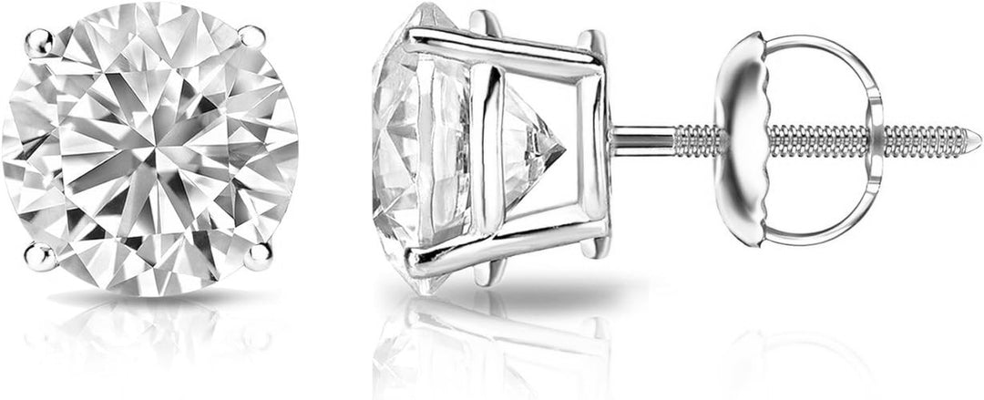 14K White Gold Round Diamond Stud Earrings, 1.07 ct