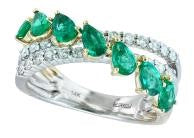 14k White/Yellow Gold Diamond With Natural Pear shaped Emerald Fashion Ring 0.45 TDW