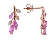 14K Rose Gold Pink Sapphire Diamond Drop Earrings