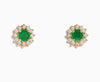 14K Yellow Gold Emerald With Diamond Stud Earrings