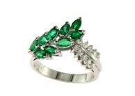 14k White Gold Diamond with Marquise shaped Emerald Ring 0.25 TW