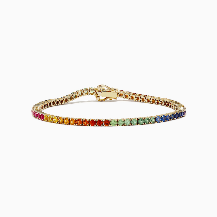 14K Yellow Gold Rainbow Colored Tennis Bracelet