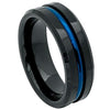 Tungsten Black With Blue Stripe Wedding Band 8mm