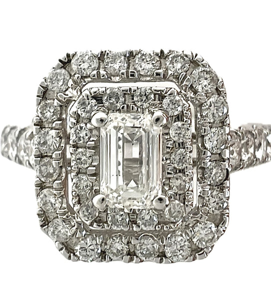 14k White gold Emerald cut with halo Engagement Ring