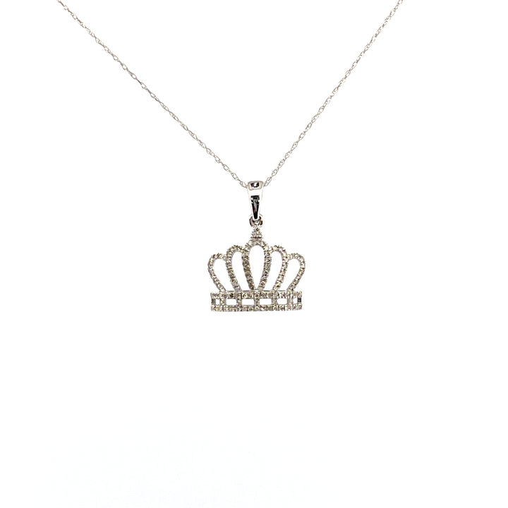 10K White Gold Diamond Crown Necklace, 18 inch, 0.25 ct