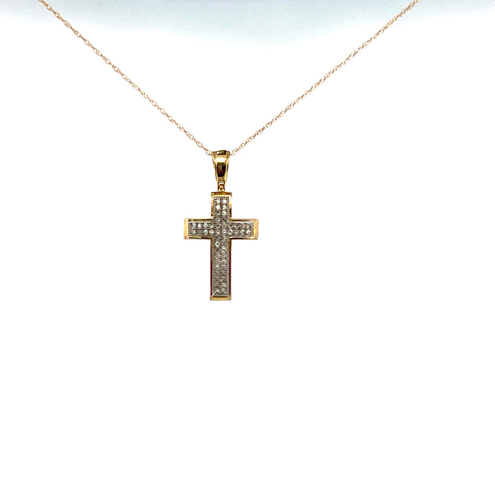 10K Yellow Gold Diamond Cross Necklace, 18 inch, 0.15 ct