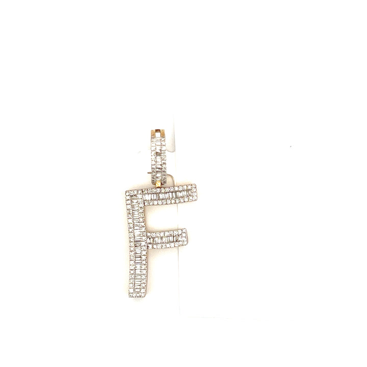 10K Yellow Gold Diamond Initial Pendant, 0.37 ct Round, 0.38 ct Baguette
