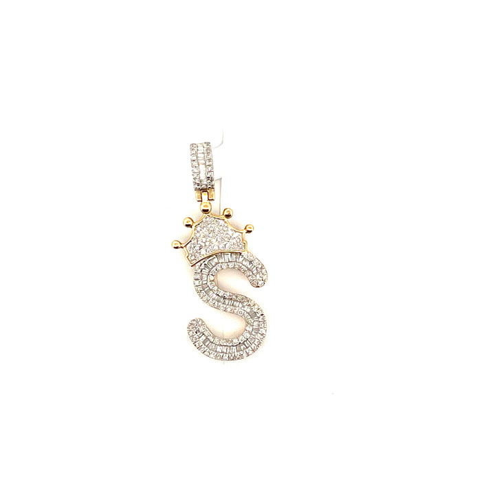 10K Yellow Gold Diamond Initial S Pendant, 0.75 ct