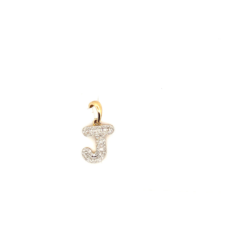 10K Yellow Gold Baguette Diamond Initial J Pendant, 0.15 ct